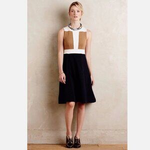 Anthropologie Maeve Cabled Colorblock Fit Flare Dress Office Work Size 8